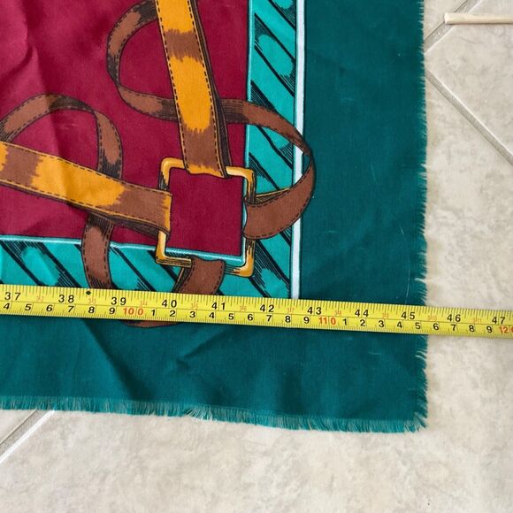 VTG Large Square Scarf Shawl Wrap Phesants/ horse Bit 45”x45”  Fringe - Picture 6 of 11